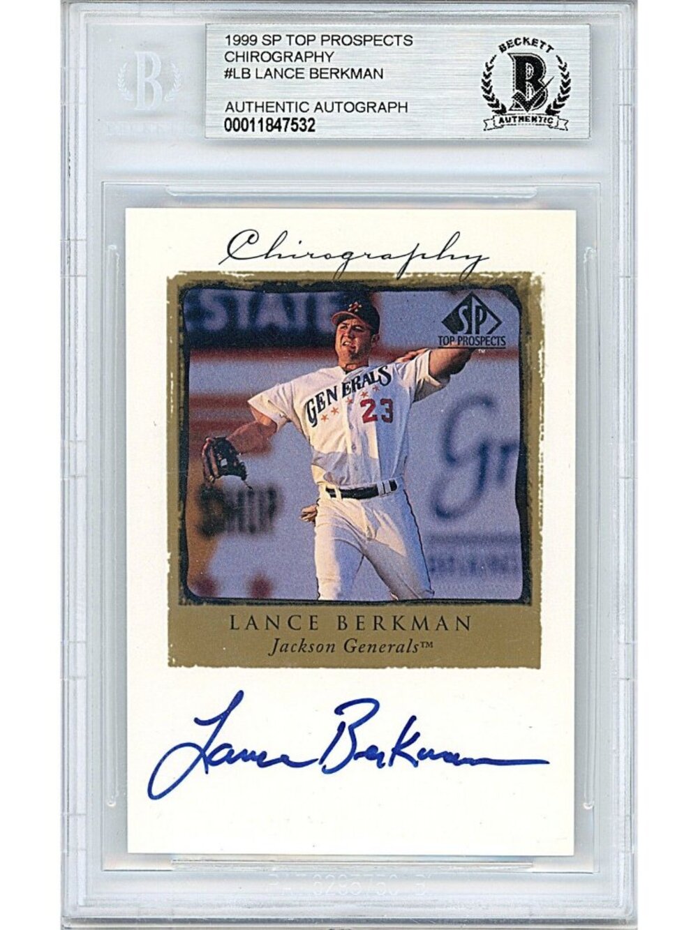 Lance Berkman Signed 1999 SP Top Prospect Chirography Card Beckett BAS Autograph